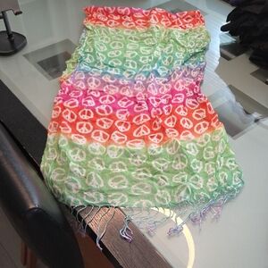 Colorful Peace Sign Scarf - Rainbow Stripe